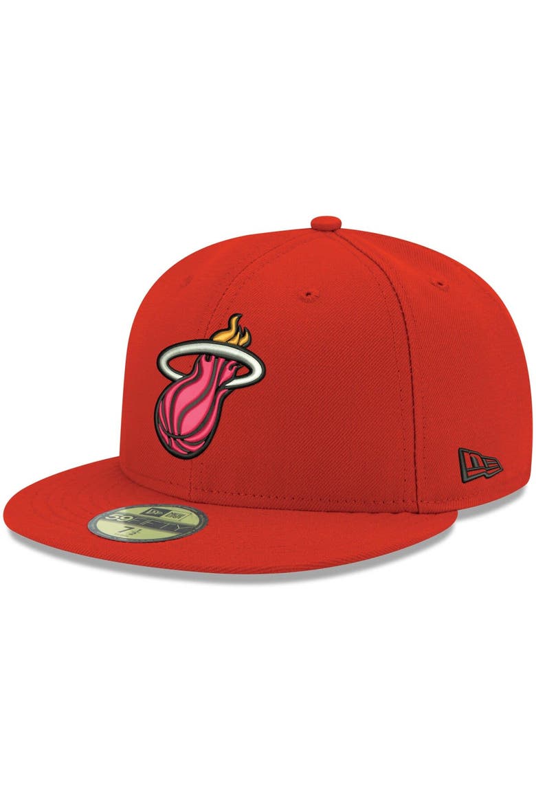 Men's New Era Red Miami Heat Official Team Color 59FIFTY Fitted Hat, Main, color, Red