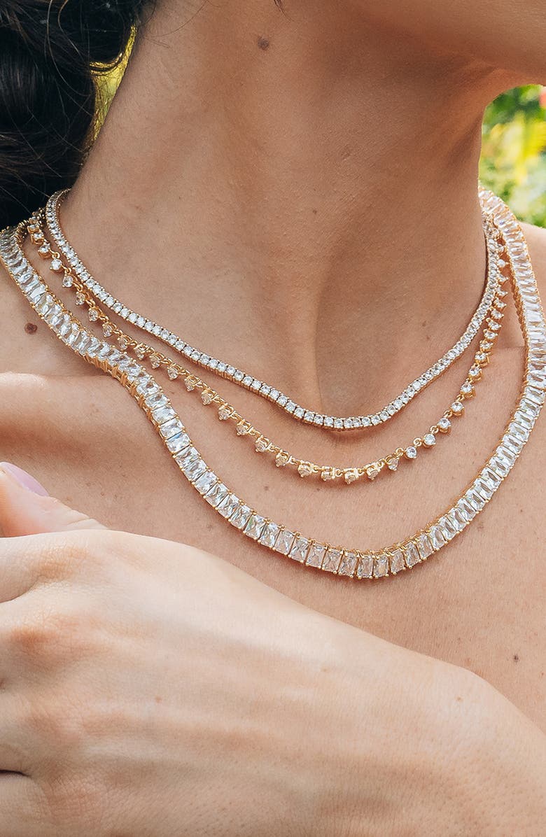 Sterling Forever Marisol 14K Gold Plated Cubic Zirconia Tennis Necklace, Alternate, color, 