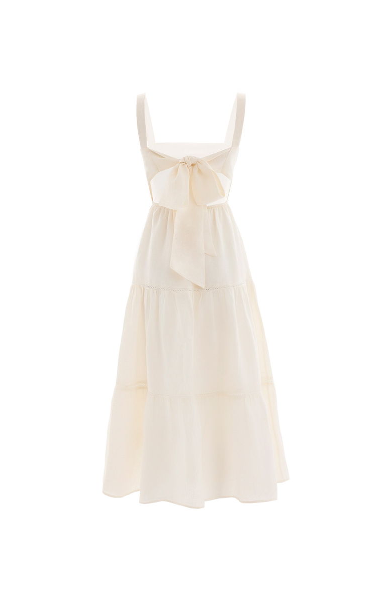 Monlicia Ella Midi 100% Linen Dress, Alternate, color, White