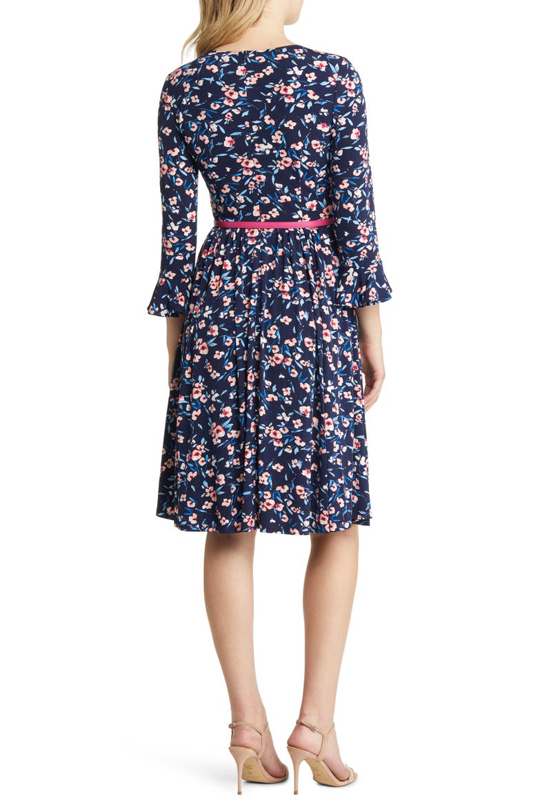 Floral Belted A-Line Dress, Alternate, color, NAVY