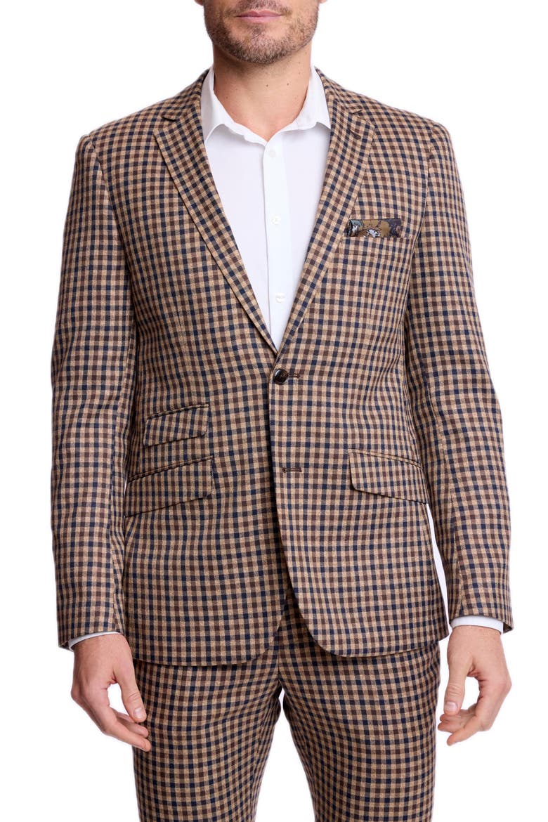 Dover Slim Fit Gingham Suit Jacket, Main, color, BROWN NAVY TAN GINGHAM