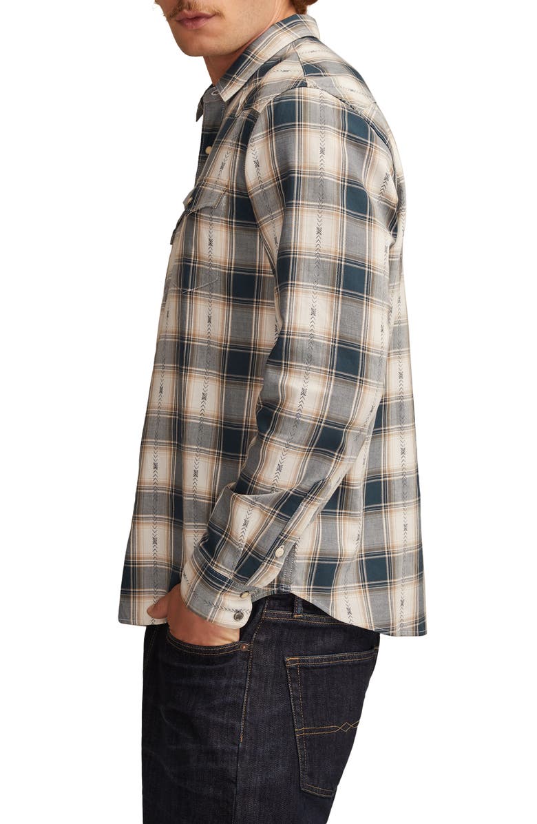 Lucky Brand Dobby Plaid Western Shirt, Alternate, color, Navy Multi