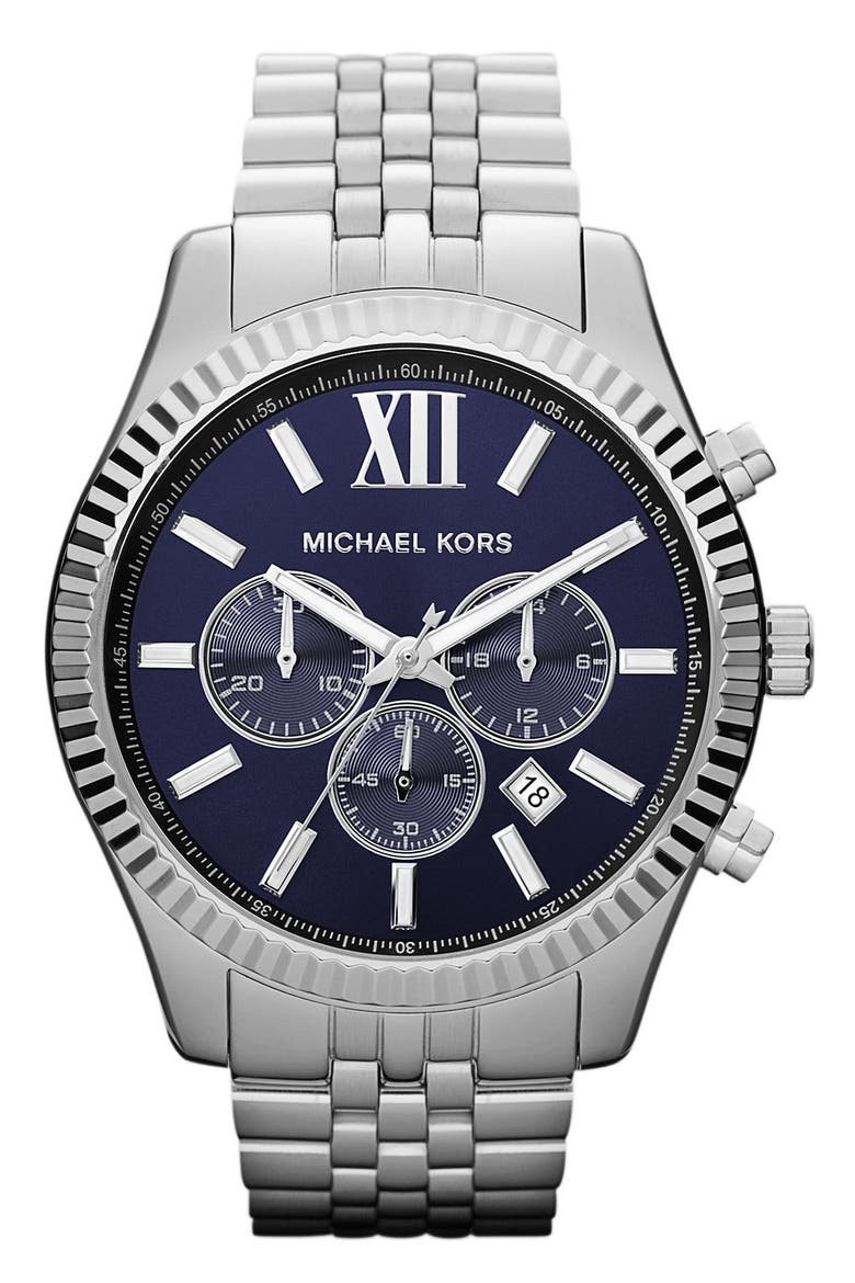 'Large Lexington' Chronograph Bracelet Watch, 45mm, Main, color, SILVER/ NAVY