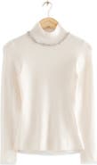 & Other Stories Crystal Embellished Neck Wool Blend Sweater