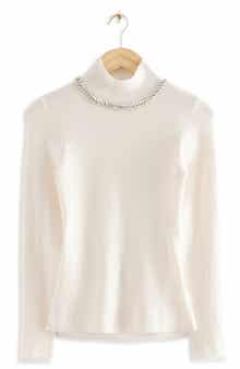 & Other Stories Crystal Embellished Neck Wool Blend Sweater