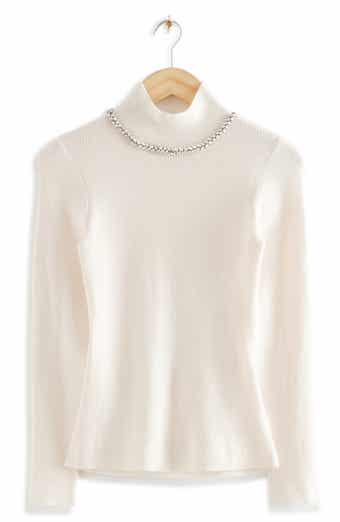 & Other Stories Crystal Embellished Neck Wool Blend Sweater