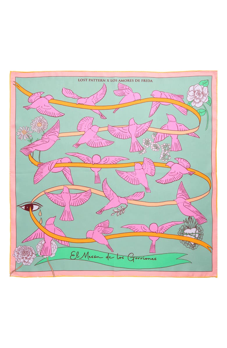 Lost Pattern House of Frida Silk Square Bandana, Main, color, Pink