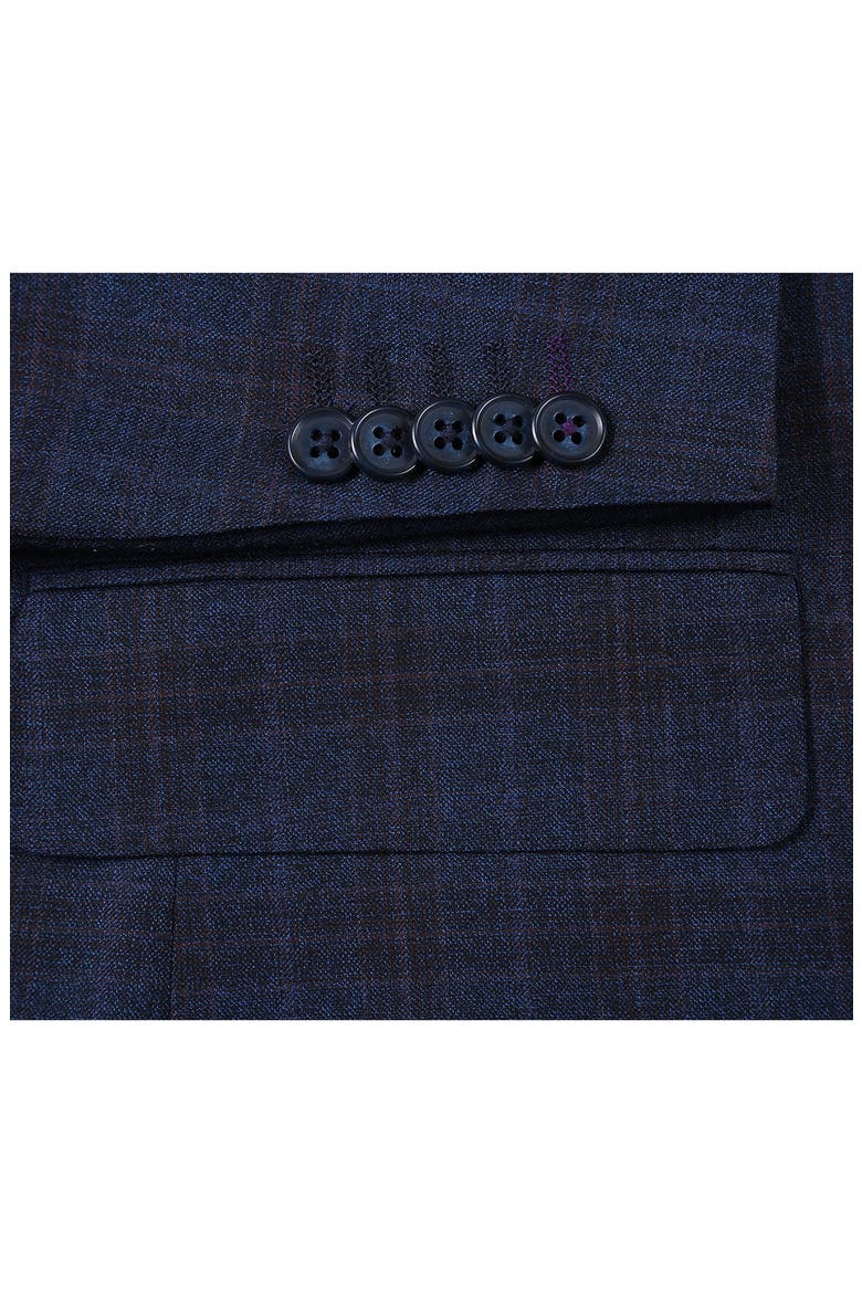 Plaid Trim Fit Notch Lapel Wool Blend Two-Piece Suit, Alternate, color, NAVY