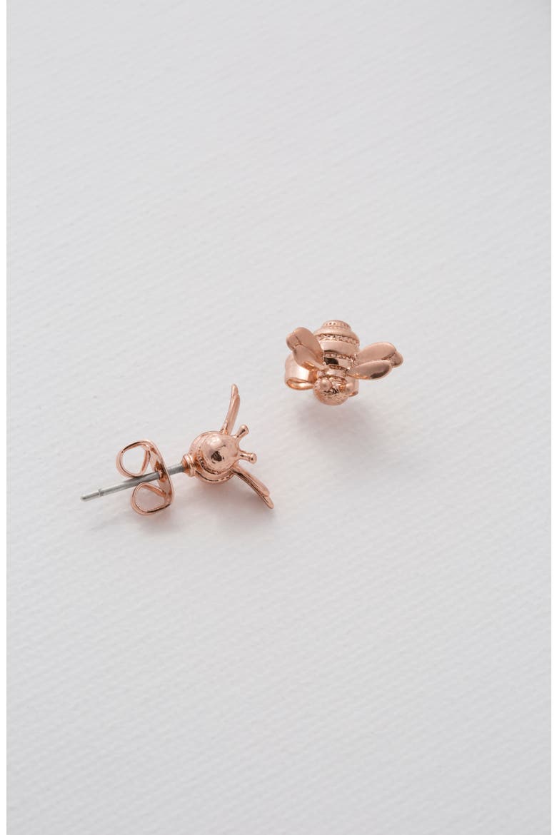 Beelii Bee Stud Earrings, Alternate, color, BRUSHED ROSE GOLD TONE