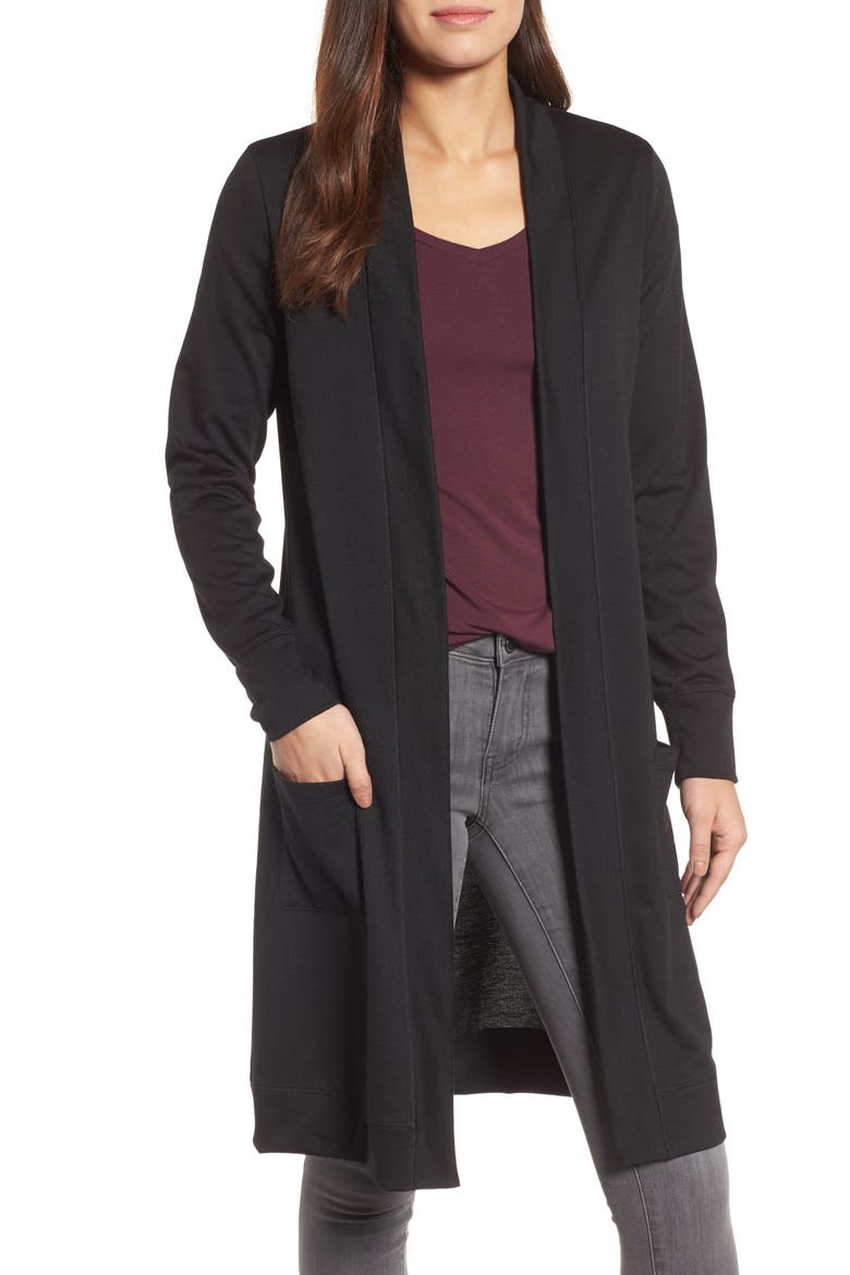 Long French Terry Cardigan, Main, color, BLACK