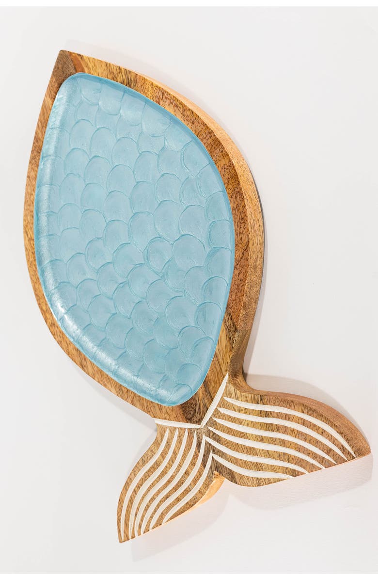 Jeanne Fitz Large Wood Fish Shaped Platter, Alternate, color, Light Blue And Brown