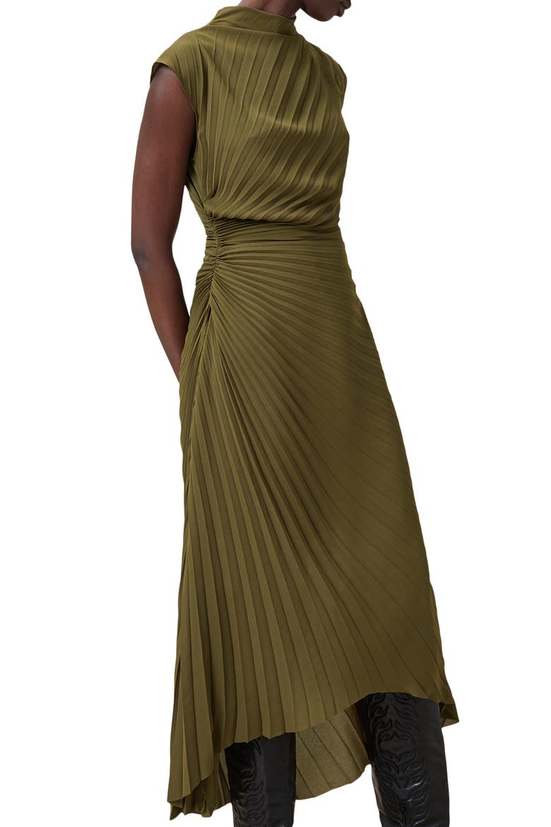 Rayanna Pleated Cap Sleeve Dress, Alternate, color, FANGO GREEN