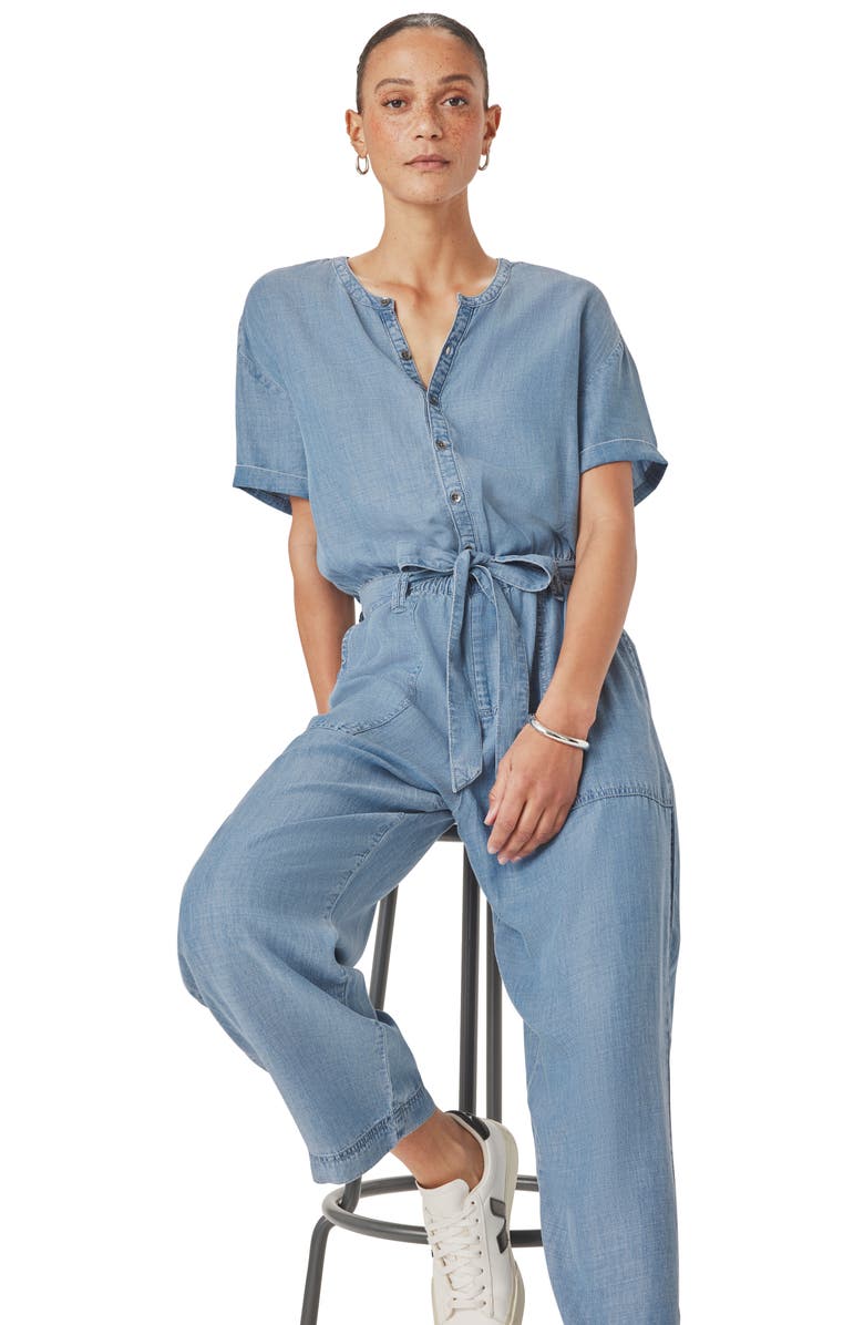 Splendid Rayanne Tie Waist Chambray Jumpsuit, Alternate, color, Indigo Blue