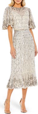 Mac Duggal Embellished Flounce Sleeve Midi Dress