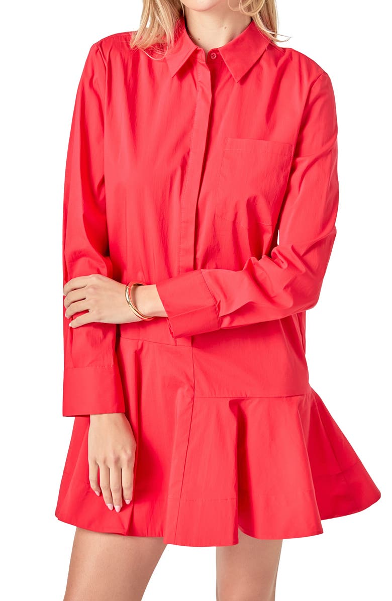 English Factory Long Sleeve Shirtdress, Alternate, color, Red