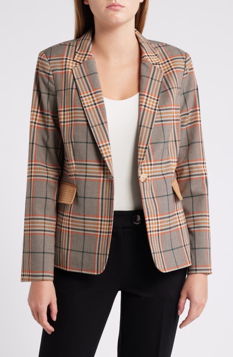 Tahari ASL Faux Suede Trim Plaid Jacket, Main, color,