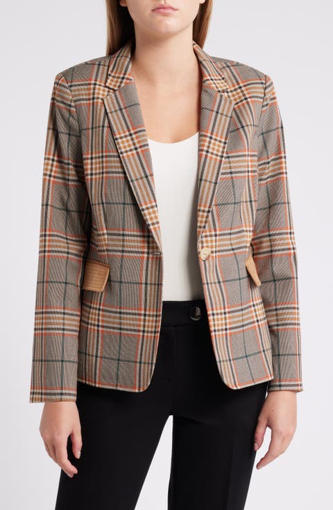 Faux Suede Trim Plaid Jacket