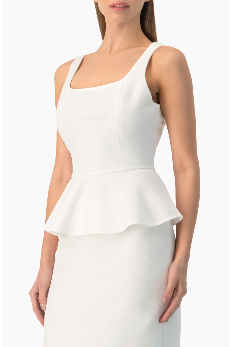 Herringbone Jacquard Square-Neck Sleeveless Peplum Top, Alternate, color, White