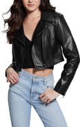 GUESS Rochelle Faux Leather Crop Moto Jacket