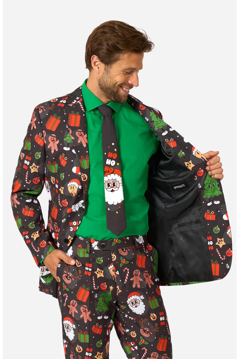 Merry Jinglejoy Slim Fit Two-Piece Suit & Tie Set, Alternate, color, BLACK