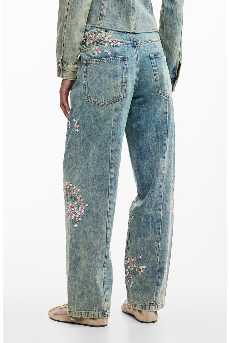 Floral Embroidery Straight Leg Jeans, Alternate, color, MEDIUM BLUE