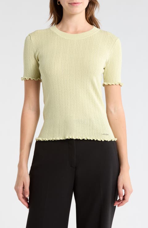 Pointelle Short Sleeve Sweater