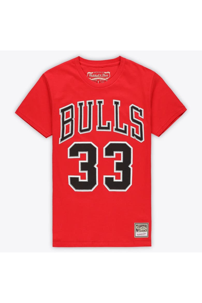 Unisex Mitchell & Ness Scottie Pippen Red Chicago Bulls Hardwood Classics Name & Number T-Shirt, Main, color, Red