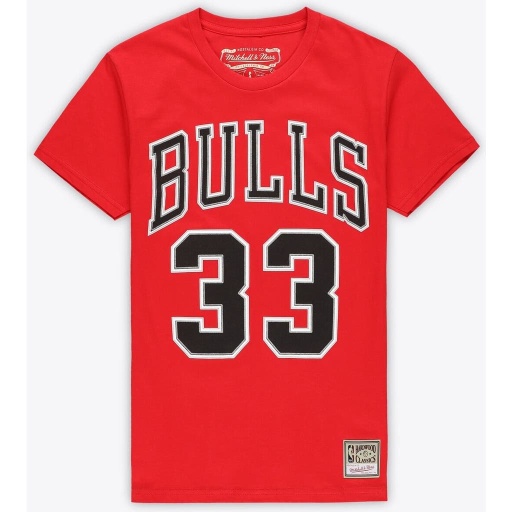 Mitchell & Ness Unisex Scottie Pippen Red Chicago Bulls Hardwood Classics Name & Number T-shirt