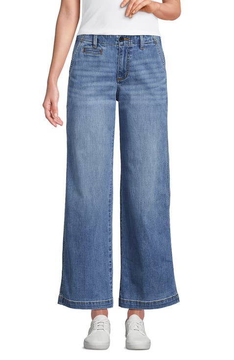 Mid Rise Denim Wide Leg Ankle Jeans