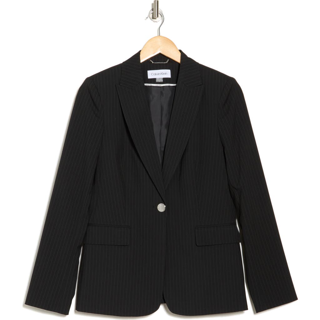 CALVIN KLEIN CALVIN KLEIN PINSTRIPE PEAK LAPEL ONE BUTTON BLAZER