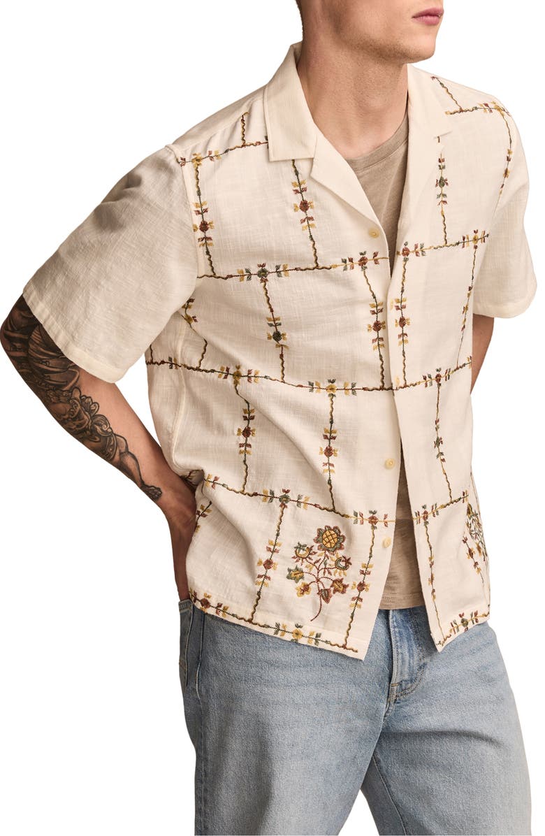 Lucky Brand Floral Embroidered Slub Cotton Camp Shirt, Alternate, color, 