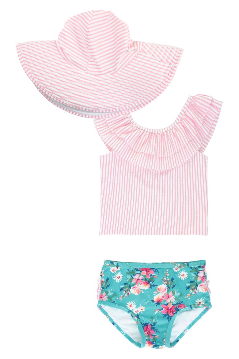 Fancy Frill Two-Piece Swimsuit & Floppy Hat Set, Main, color, PINK