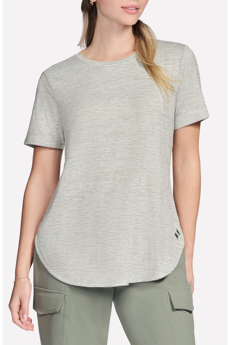GoWalk® Stripe Tunic T-Shirt, Main, color, AGAVE/ ICE STRIPE SWIFT STRIPE