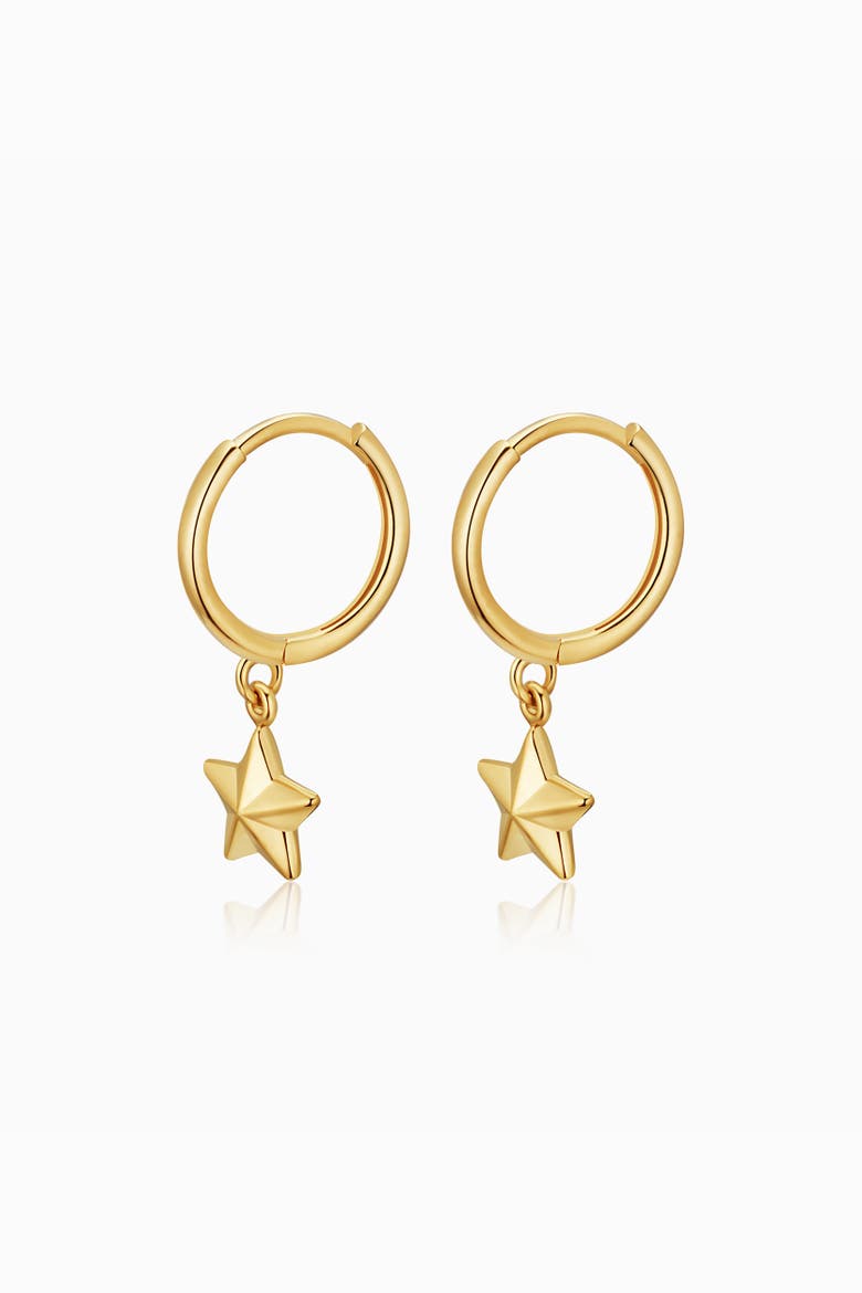 14K Gold Street Star Charm Hoops, Alternate, color, Yellow Gold