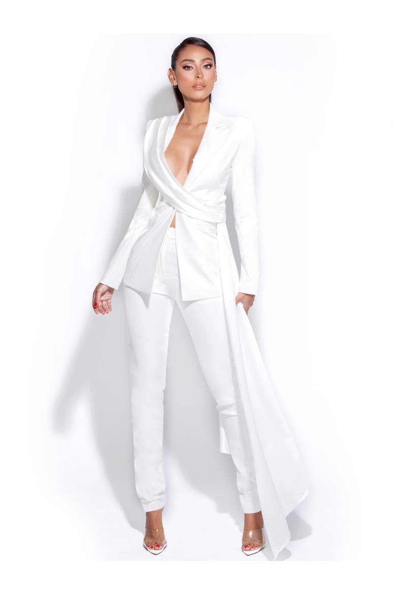 Vandra Button Draping Down Blazer Top, Alternate, color, White