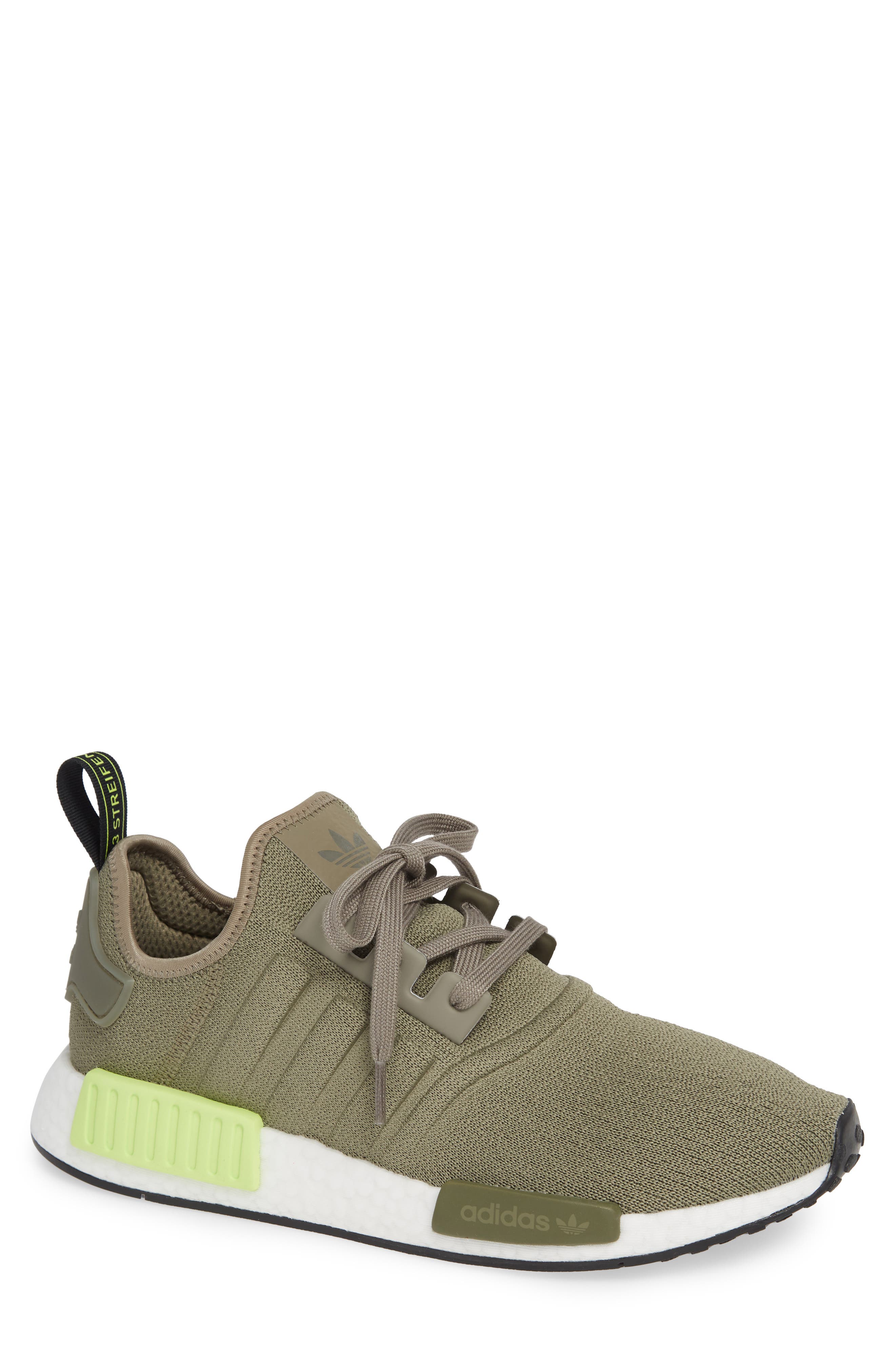 NMD R1 Sneaker, Main, color, TRACE CARGO/ SOLAR YELLOW