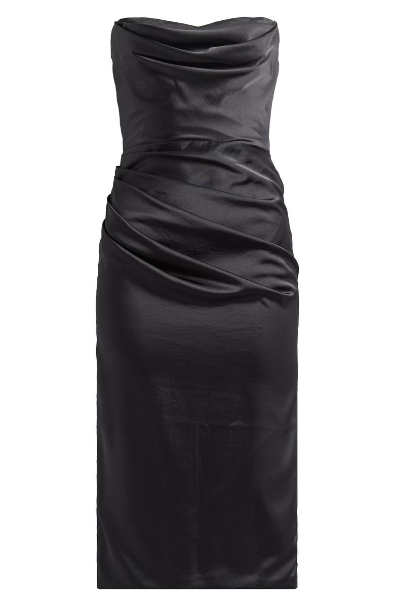 HOUSE OF CB Santana Strapless Satin Cocktail Dress, Alternate, color, Black