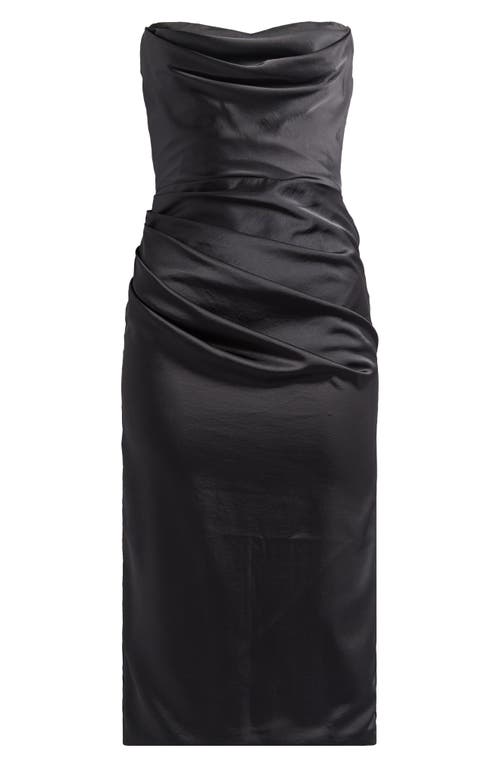 Shop House Of Cb Santana Strapless Satin Cocktail Dress In Black