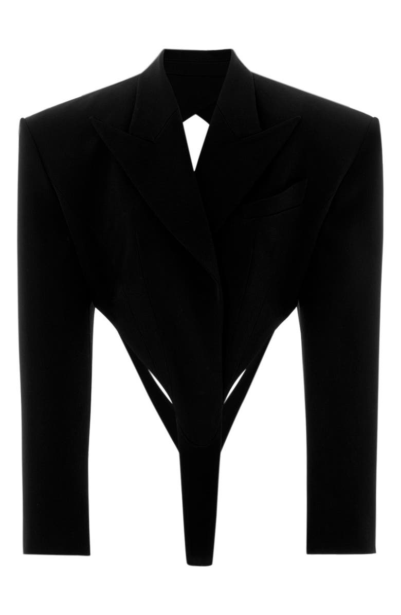 MUGLER Cutout Wool Gabardine Blazer Bodysuit, Alternate, color,