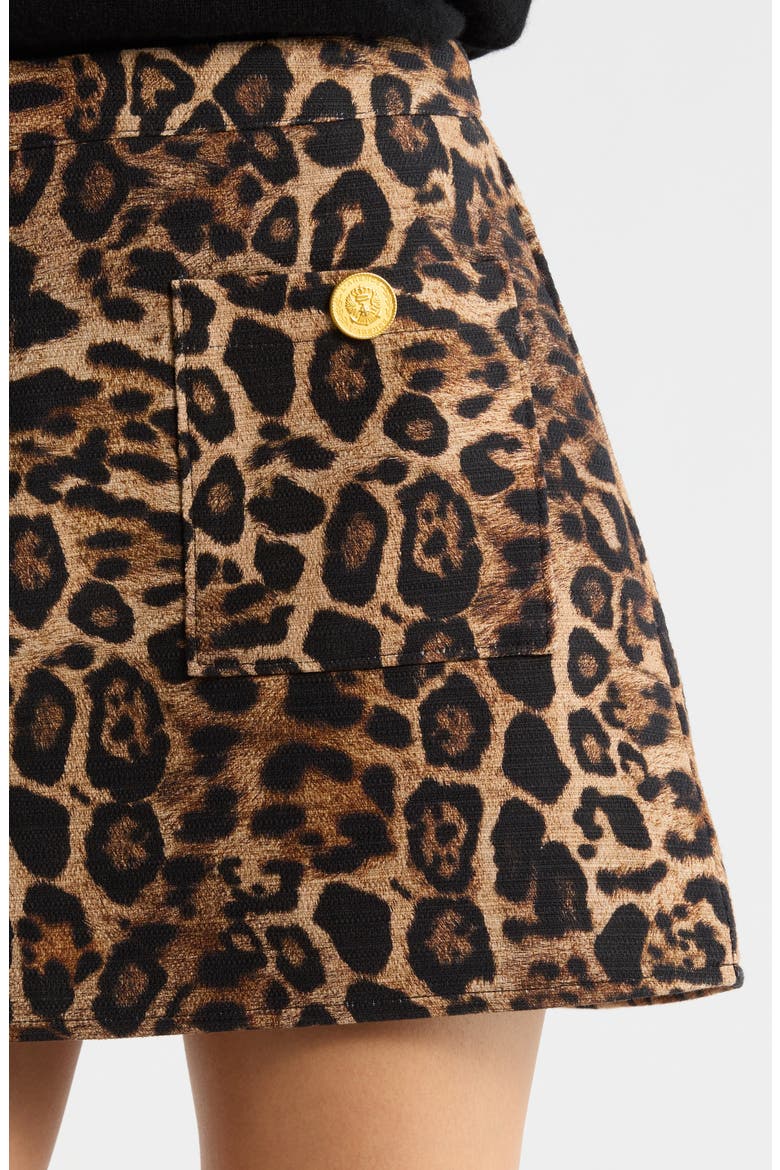 Cyra Leopard Print Cotton Miniskirt, Alternate, color, BROWN MULTI PATCH LEOPARD