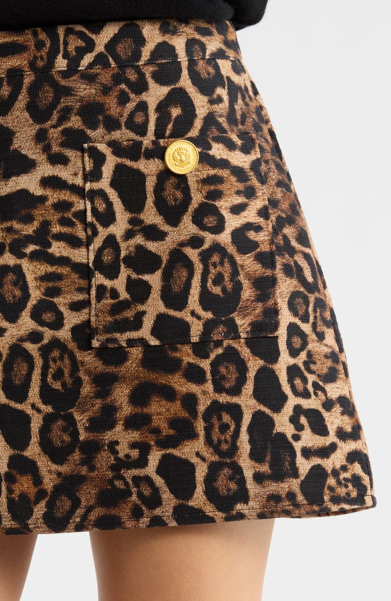 L'AGENCE Cyra Leopard Print Cotton Miniskirt, Alternate, color, Brown Multi Patch Leopard