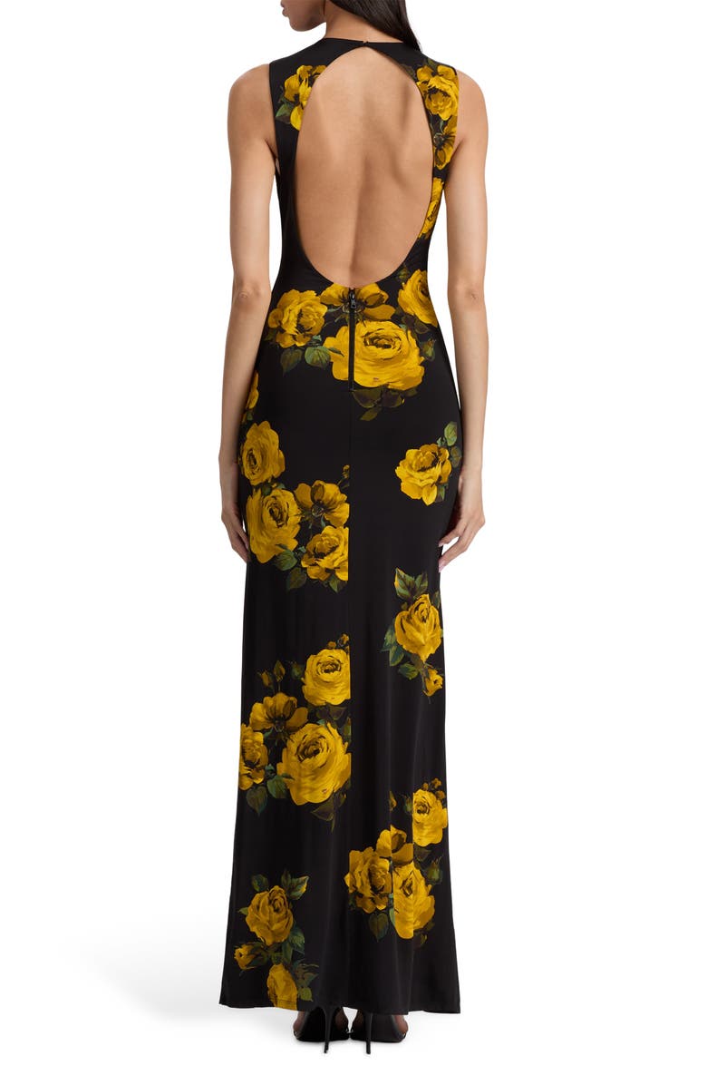 Alice + Olivia Delora Floral Open Back Body-Con Maxi Dress, Alternate, color, Rosehips