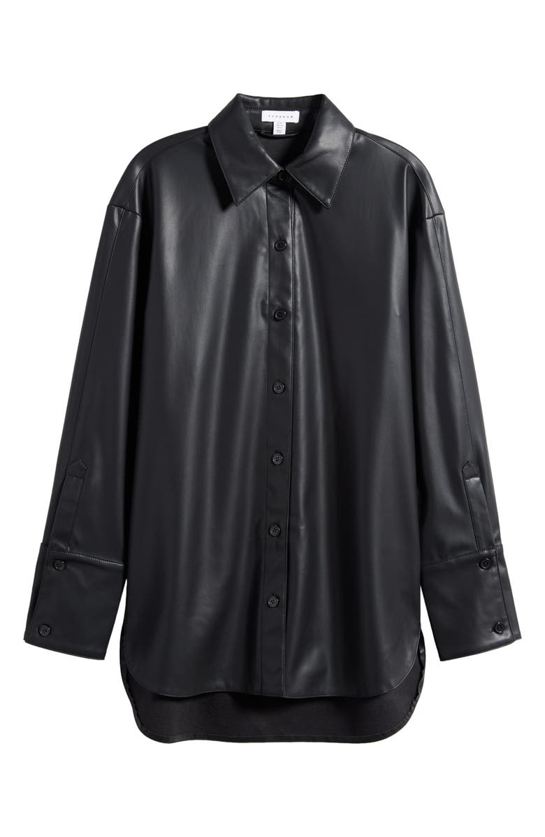 Topshop Oversize Drop Shoulder Faux Leather Shirt, Alternate, color, 