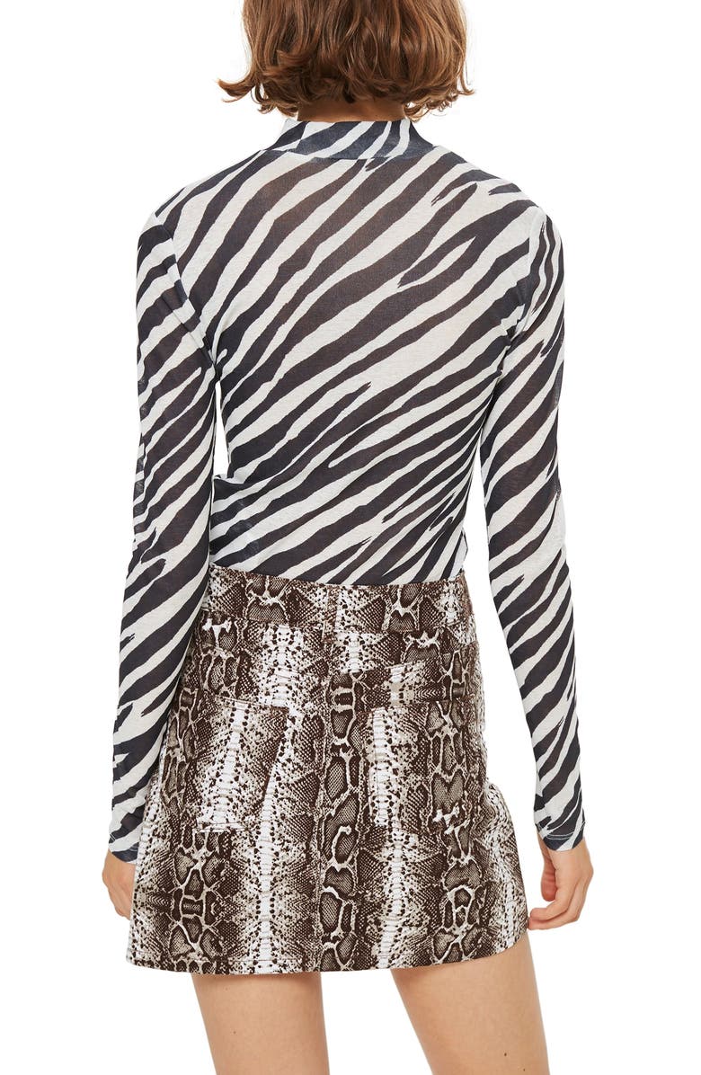 Topshop Zebra Print Mock Neck Top, Alternate, color, 