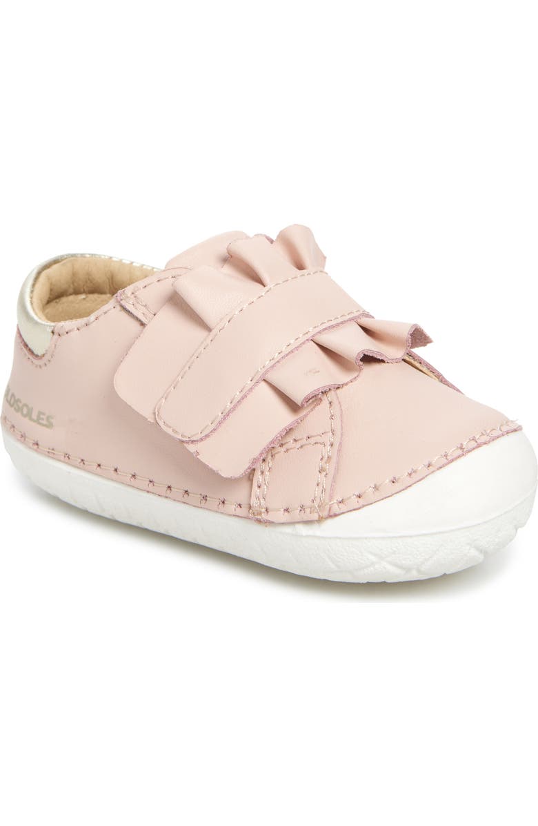 OLD SOLES Kids' Ruffle Strap Leather Sneaker, Main, color, Powder Pink / Gold