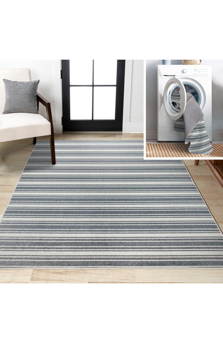 JONATHAN Y Fawning Two-Tone Striped Classic Low-Pile Machine-Washable Area Rug, Main, color, Cream/Dark Gray