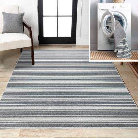 Fawning Two-Tone Striped Classic Low-Pile Machine-Washable Area Rug