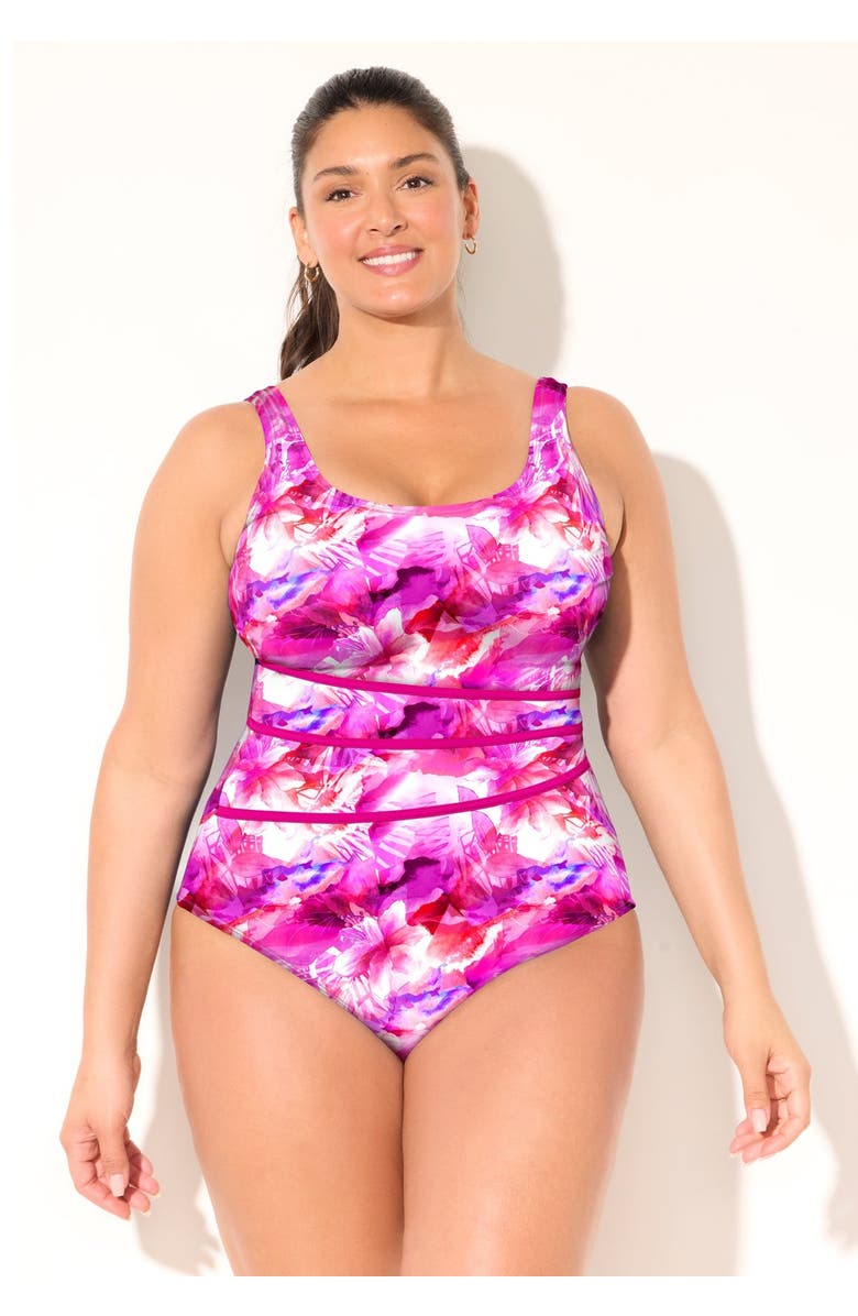 Swimsuits for All Chlorine Resistant Spliced Tank One Piece Swimsuit, Alternate, color, Pink Underwater Floral
