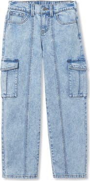 Lands' End Girls Denim Cargo Wide Leg Jeans