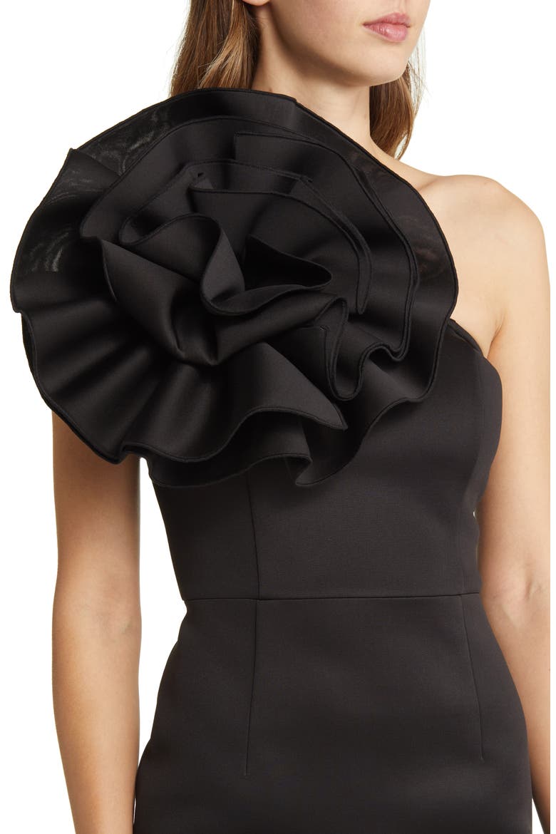 Marlena Rosette One-Shoulder Dress, Alternate, color, BLACK